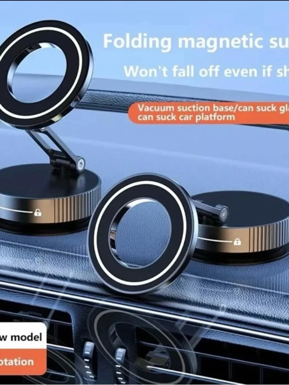 Magnetic Folding Car Phone Mount - Black